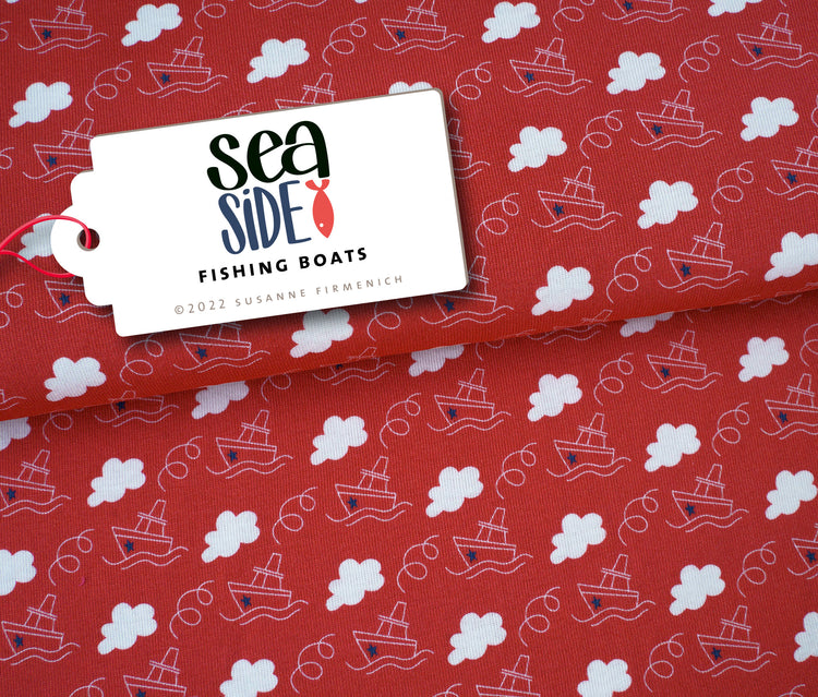 Sea Side - FISHING BOATS - Baumwoll Ripp