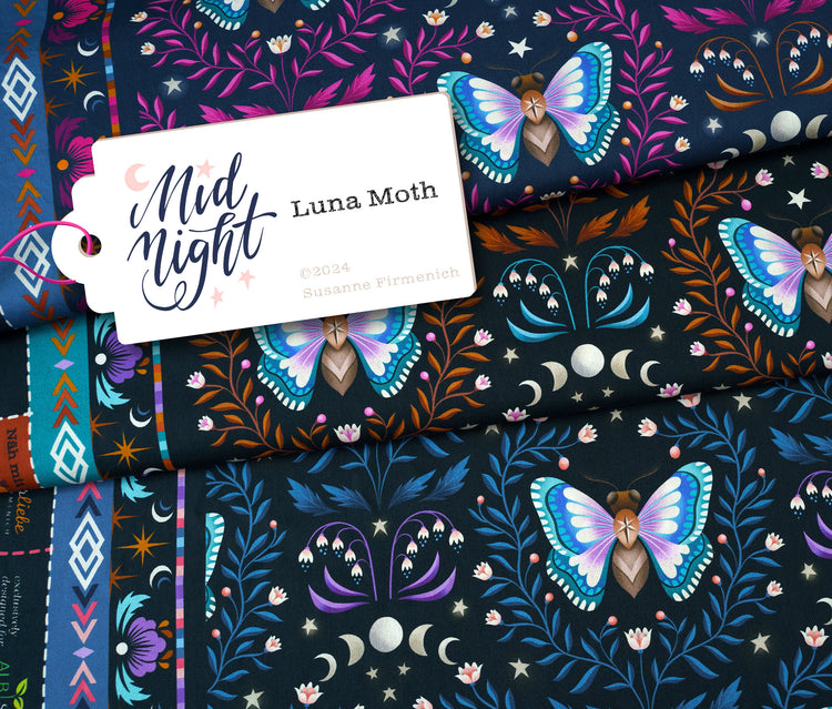 Midnight - LUNA MOTH - New Cotton Satin Webware